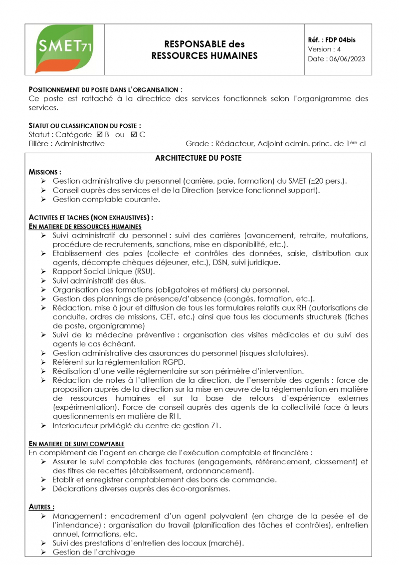 Responsable des Ressources Humaines